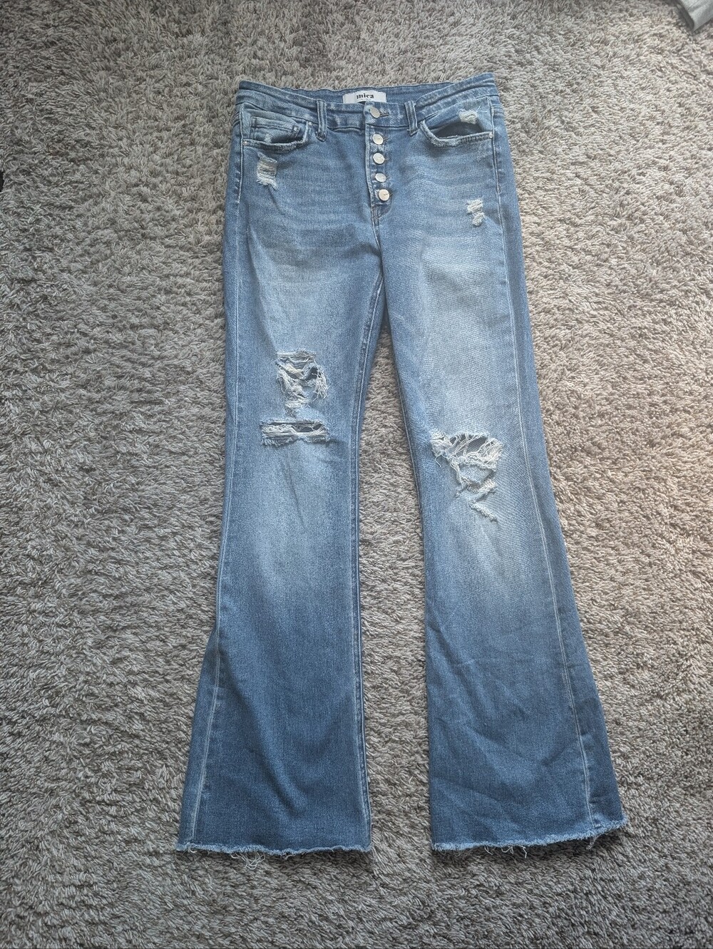 Distressed Light Blue Flare Jeans